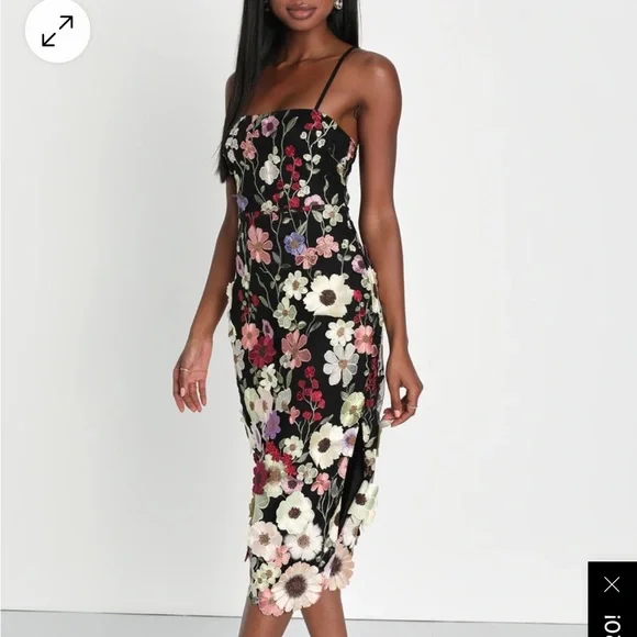 Lulus floral dress. Never worn! Strappy black floral dress - Picture 2 of 6